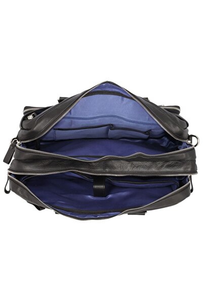 Alassio Campo 42 cm Siyah Deri Laptoplu Geniş Bölmeli Evrak Çantası