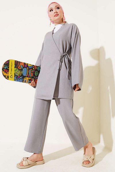 VOLT CLOTHİNG Women's Side Tie Kimono Double Set
