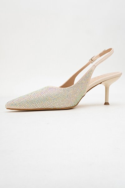 LuviShoes Novs Beige Stone Women's Thin Heeled Evening Dress Shoes