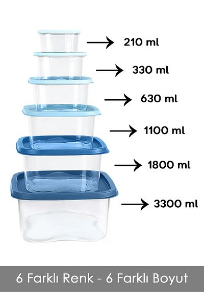 Meleni Home Set of 12 Square Food Storage Containers - Deep Freezer Microwave Compatible Storage Container Blue