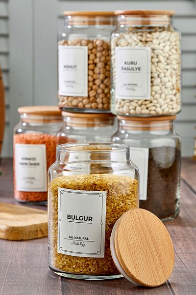 MODA OZY Set of 6 Vacuum Glass Jars with Wooden Lid Pulses 900 ml
