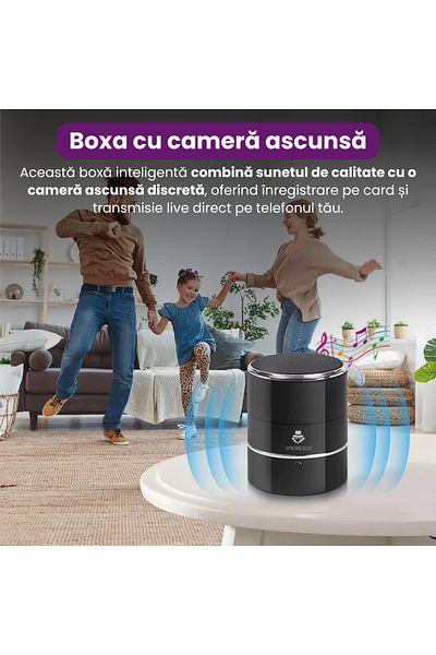 Spionescu Bluetooth speaker with hidden camera, Wifi, 240° sensor rotation, motion detection