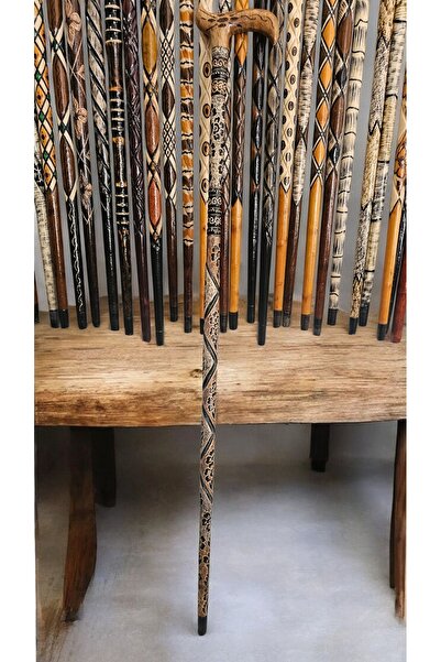 AHŞAPCİTY Devrek Bastonu Özel işlemeli, Kızılcık Ağacı