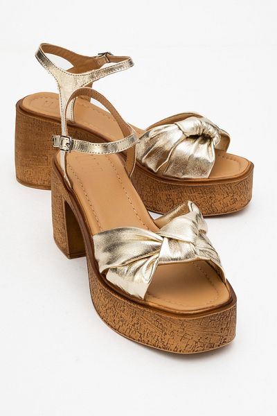 LuviShoes Tily Gold Skin Genuine Leather Women's Platform Heeled Sandals