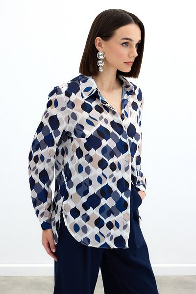 Sateen Cămașă clasică cu model - bleumarin