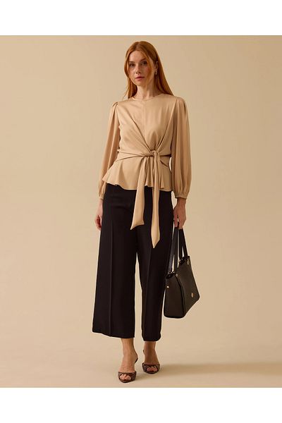 SEÇİL Tie-Up Long Sleeve Satin Blouse