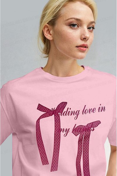 Millionaire Women's Pink Ribbon Fluffy Textured Print Regular Fit Regular Fit T-Shirt