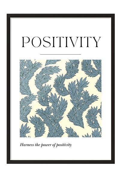 Postifull Black Framed Painting, Leaves, Text, Flat Illustration, Beige, Blue Color Poster, 2025 Summer Selection,