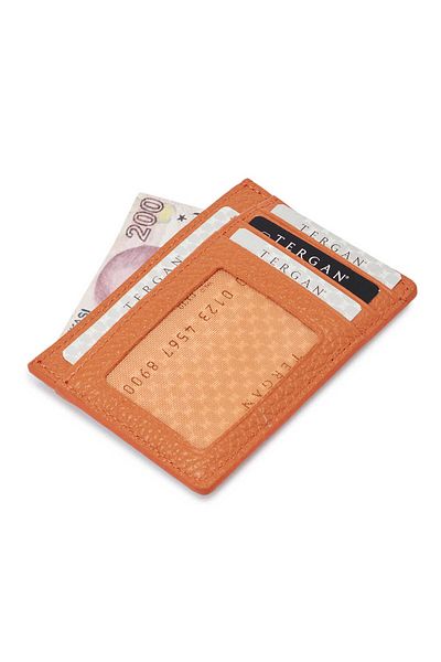 Tergan Orange Leather Unisex Credit Card Holder - S1Kk00001676-J35