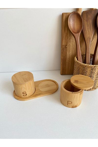 LEONEV Bamboo Salt and Pepper Shakers with 2 Stands