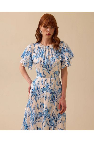 SEÇİL Patterned Satin Dress with Flywheel Sleeves