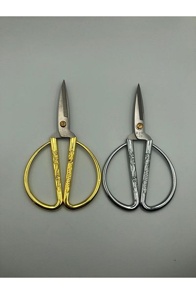 DUCK HOBY 15 cm Decorative Vintage Embroidery Scissors, Engagement, Opening, Wedding, Steel Scissors, Gold, Silver