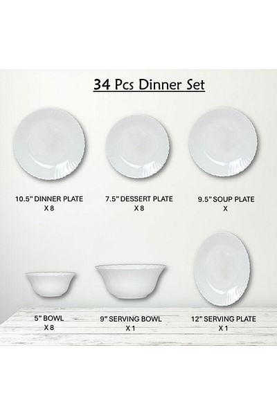 Houzi 34 Pcs Opal ware Dinner ser Microwave Dishwasher Freezer safe
