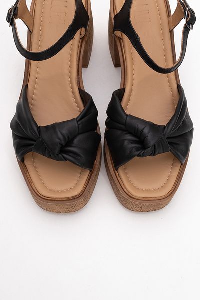 LuviShoes Tily Black Skin Genuine Leather Women's Platform Heeled Sandals