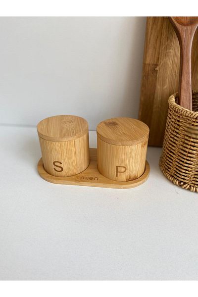 LEONEV Bamboo Salt and Pepper Shakers with 2 Stands