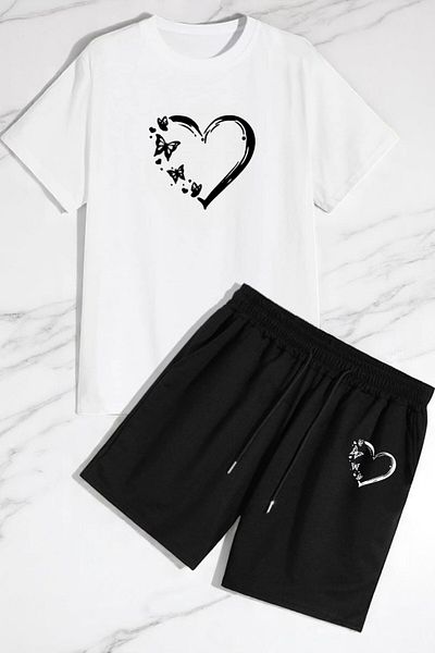 han elegant Heart Deesenli Girl Shorts and T-Shirt Set