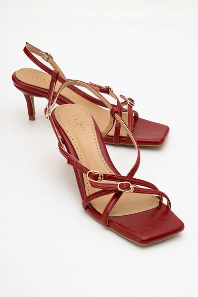 LuviShoes Chaka Red Buckle Square Toe Women's Heeled Sandals