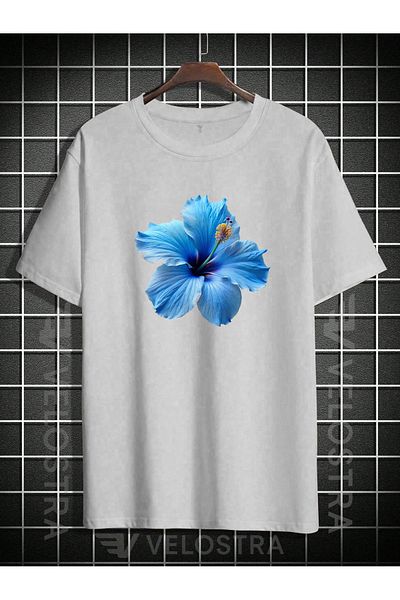 Velostra Unisex Blue Floral Printed Oversize T-Shirt