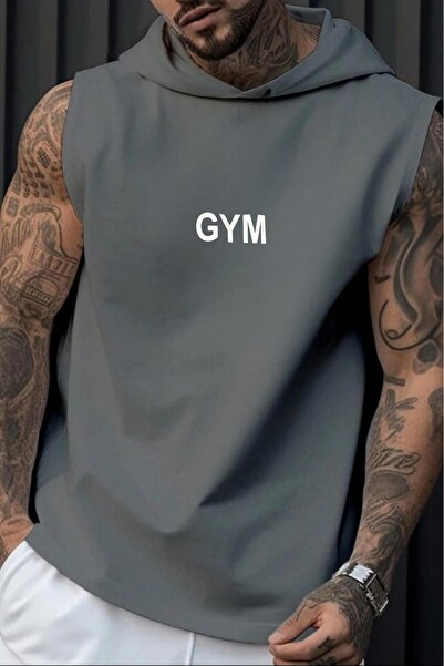 NO 601 Men's Nardo Gray Hooded Sleeveless Embossed Gym Printed Tank Top Tshirt