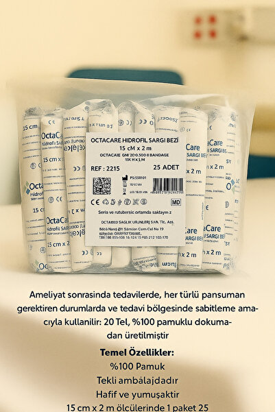 Octacare Hidrofil Sargı Bezi 15 cm x 2 m 25 Rulo (Adet) Deprem/Sağlık Çantası...