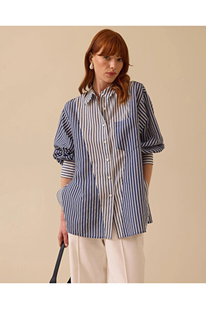 SEÇİL Çizgili Cep Detaylı Düğmeli Gömlek
