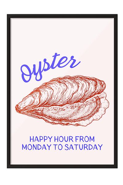 Postifull Pictură cu cadru negru, Oyster, Text, ilustrație, Minimalist, Tonuri pastel, Poste de culoare roșie