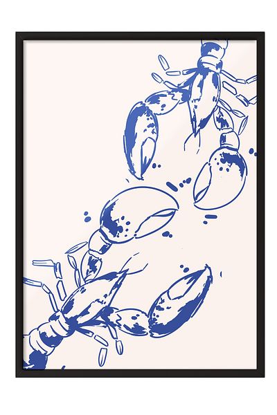 Postifull Black Framed Painting, Lobster, Illustration, Blue, Beige Color Poster, 2025 Summer Selection, No:109831