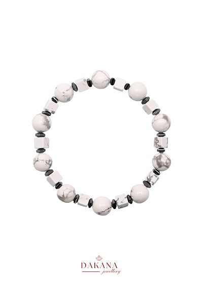DAKANA JEWELLERY Certified Cube Cut Howlite and Gray Hematite Natural Stone Bracelet