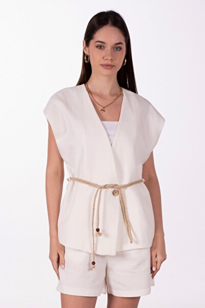 BARRELS AND OIL Tie Waist Muslin Vest - White