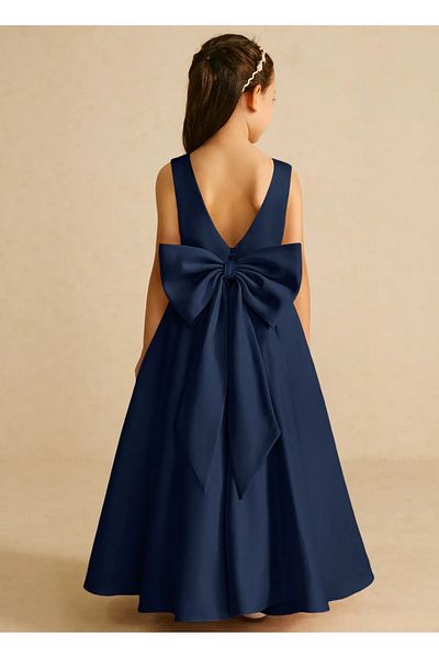 NSMLİFE Girls Kids A-Line Pleated Plain Satin Long Dress Graduation Birthday Prom Dress