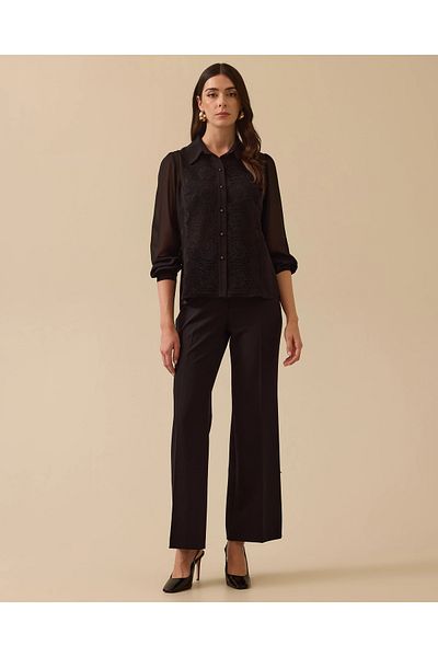 SEÇİL Buttoned Chiffon Shirt with Lace Detail
