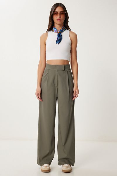 Lovelyİstanbul Velcro Woven Palazzo Trousers Khaki Lrv0101