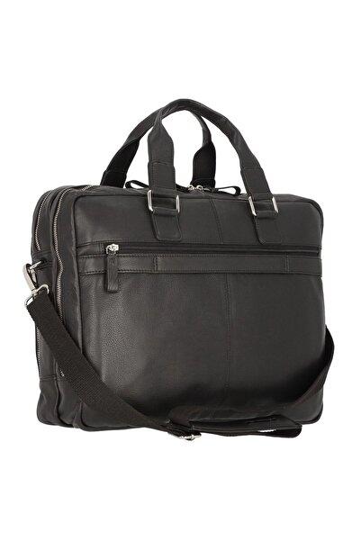 Alassio Campo 42 cm Siyah Deri Laptoplu Geniş Bölmeli Evrak Çantası