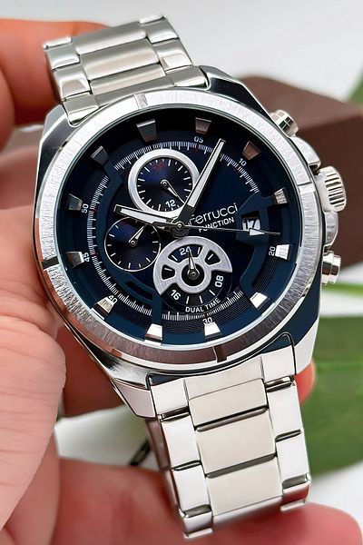 Ferrucci Function Men's Wristwatch, Steel Band & Special Design, 3Atm Water Resistant Silver-Blue Sdfer