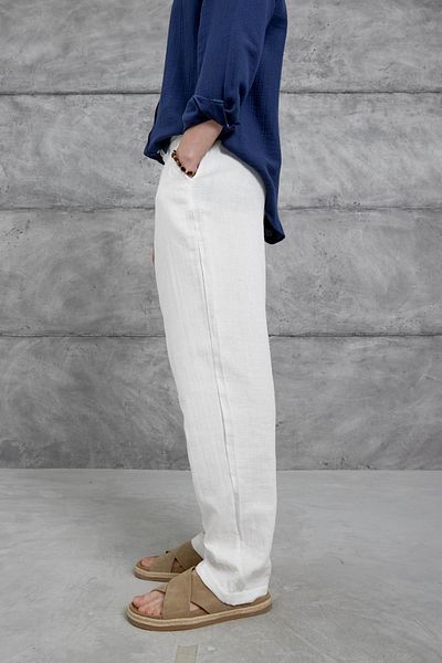 CAST COLLECTİON Men's White Muslin Fabric Baggy Fit Linen Bottom
