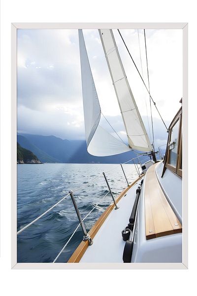 Postifull White Framed Poster, Sailboat, Photo, Blue Color Poster, 2025 Summer Selection, No:109600
