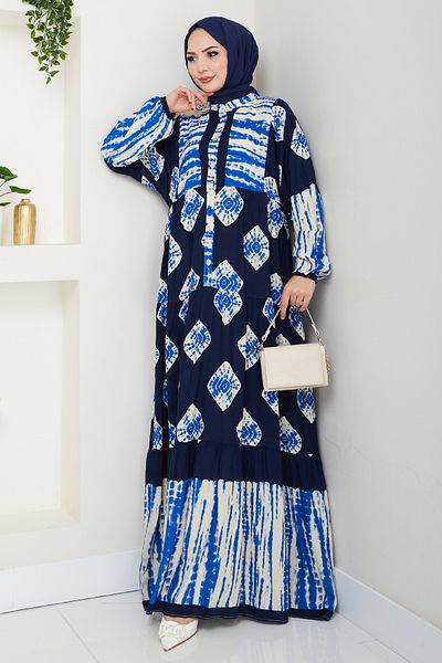 InStyle Rochie din viscoză cu model Punto în dungi Albastru