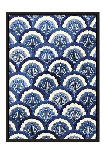 Postifull Black Framed Poster, Seashell, Illustration, Blue Color Poster, Summer Selection 2025, No:109617