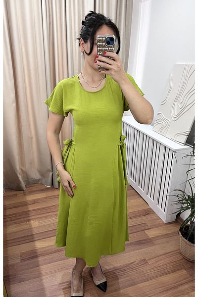 NARKISS Side Tie Short Sleeve Midi Length Green Dress