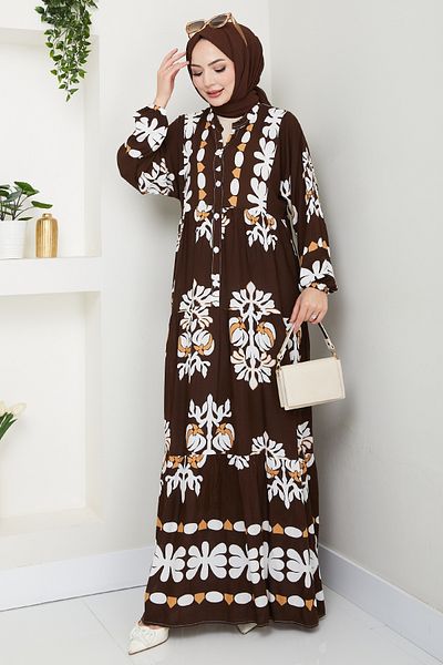 InStyle Φαρδύ Casual Floral Φόρεμα Βισκόζης Bitter Brown