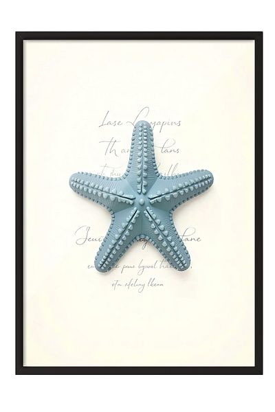 Postifull Black Framed Poster, Starfish, Illustration, Blue Color Poster, Summer Selection 2025, No:109620