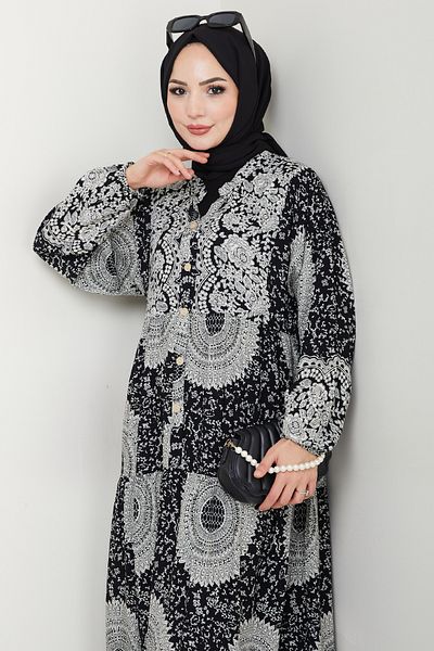 InStyle Mandala Pattern Black Viscose Dress
