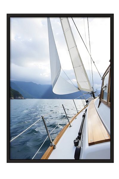 Postifull Black Framed Poster, Sailboat, Photo, Blue Color Poster, 2025 Summer Selection, No:109600