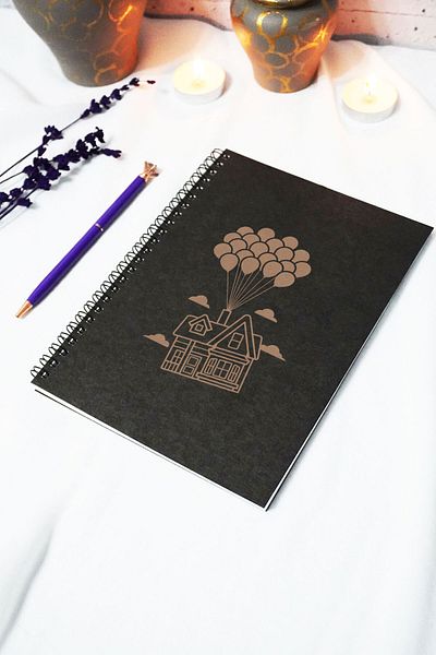 markcat A5 Flying House Black Kraft Cover Unlined Notebook - 60 Sheets (120 Pages) 15X21 cm - Memory Notebook