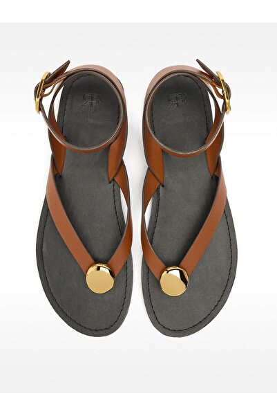 PARFOIS Metalik Detaylı %100 Deri Sandalet