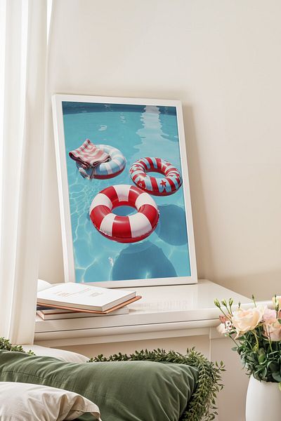 Postifull White Framed Poster, Sea Ring, Photo, Red Color Poster, 2025 Summer Selection, No:109646