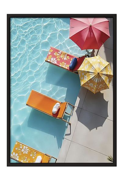 Postifull Black Framed Poster, Poolside, Photo, Maximalist, Blue Color Poster, 2025 Summer Selection, No:1