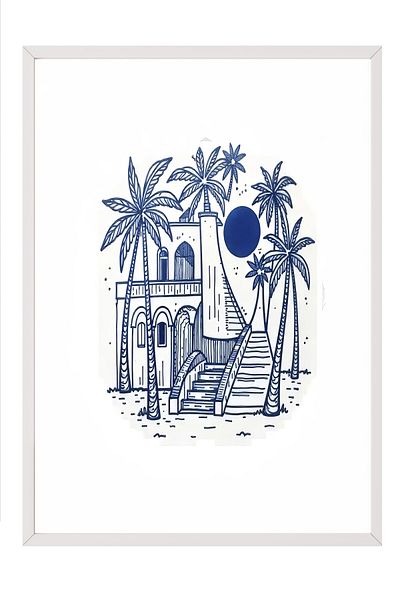 Postifull White Framed Poster, Pulcherrimi, Illustration, Blue Color Poster, Summer Selection 2025, No:109566