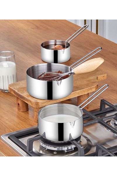 Stell&More Steel 3-Piece Saucepan Saucepan Milk Pot 12Cm-14Cm-16Cm