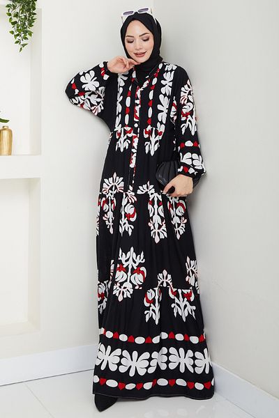 InStyle Φαρδύ Casual Floral Φόρεμα Μαύρο από βισκόζη